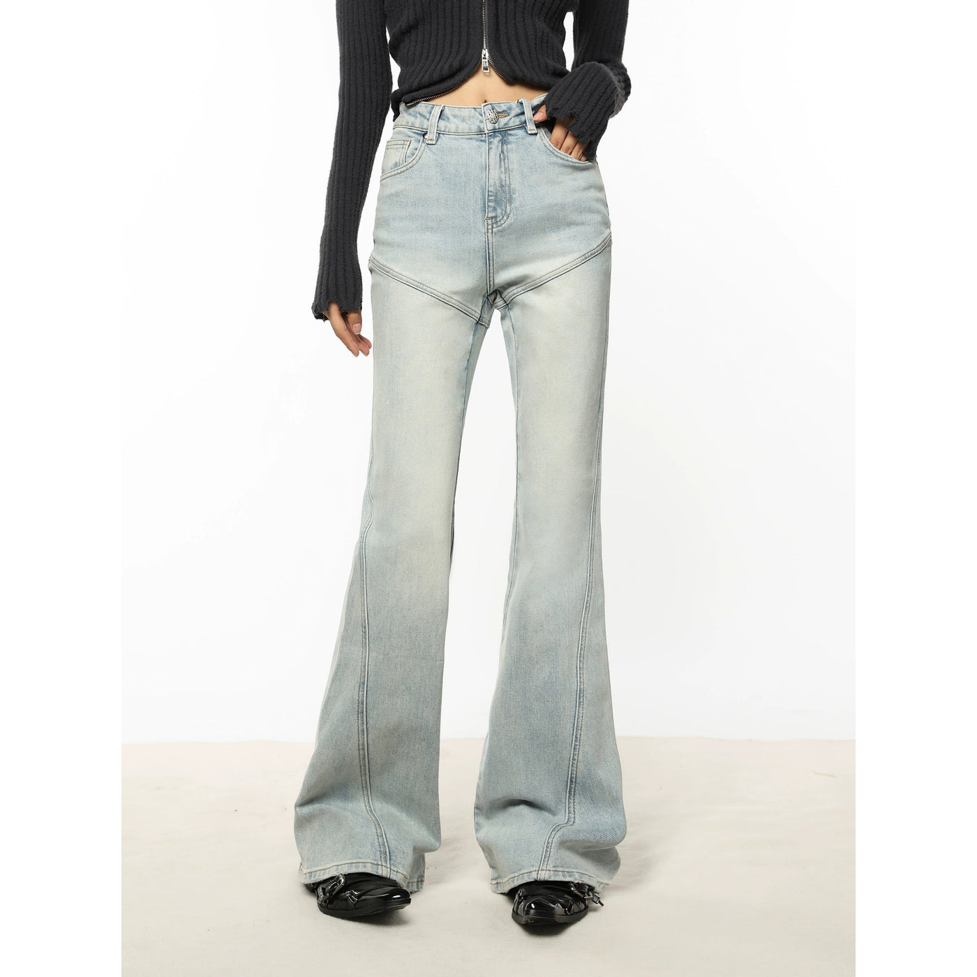 Mina Light Washed Slim Fit Flare Leg Jeans-korean-fashion-Jeans-Mina's Closet-OH Garments