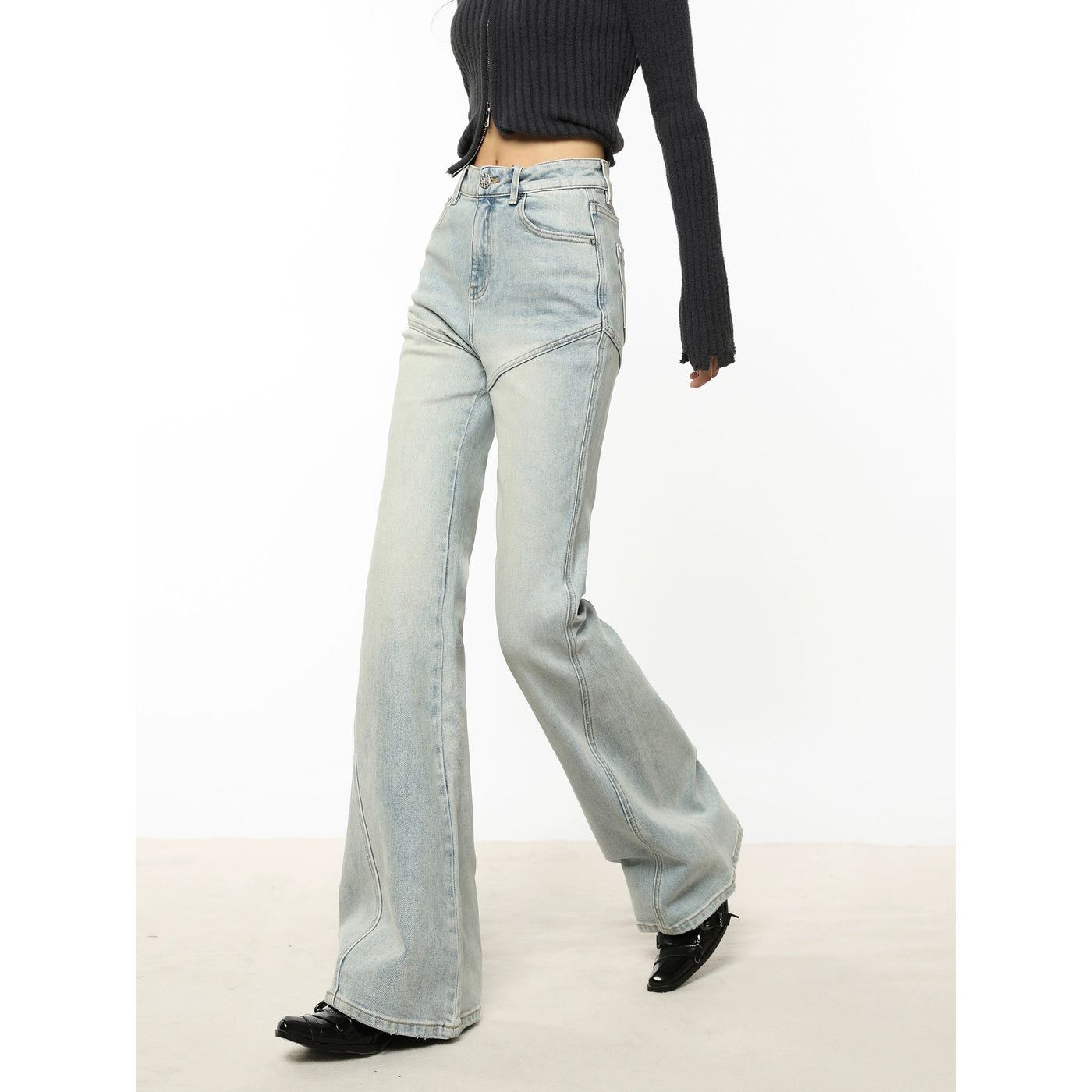 Mina Light Washed Slim Fit Flare Leg Jeans-korean-fashion-Jeans-Mina's Closet-OH Garments