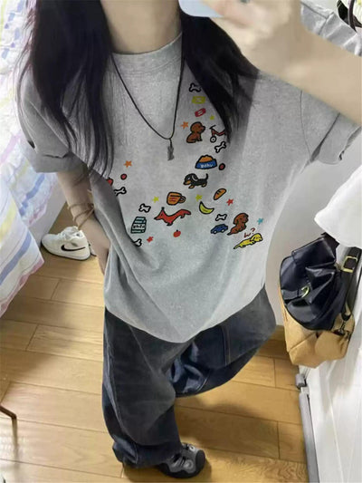 Mina Mini Stickers Print T-Shirt-korean-fashion-T-Shirt-Mina's Closet-OH Garments