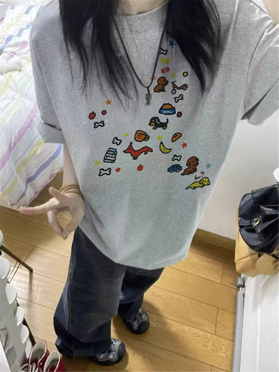 Mina Mini Stickers Print T-Shirt-korean-fashion-T-Shirt-Mina's Closet-OH Garments