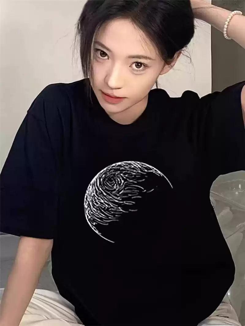 Mina Moon Sketch Graphic T-Shirt-korean-fashion-T-Shirt-Mina's Closet-OH Garments