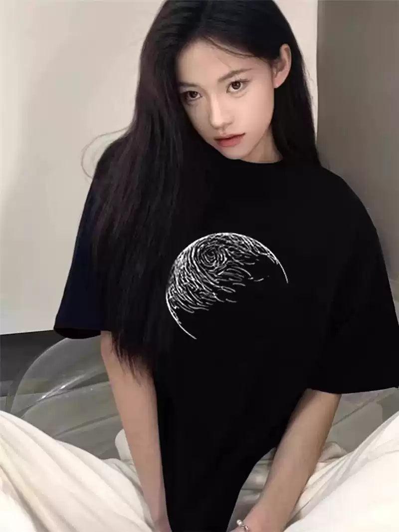 Mina Moon Sketch Graphic T-Shirt-korean-fashion-T-Shirt-Mina's Closet-OH Garments