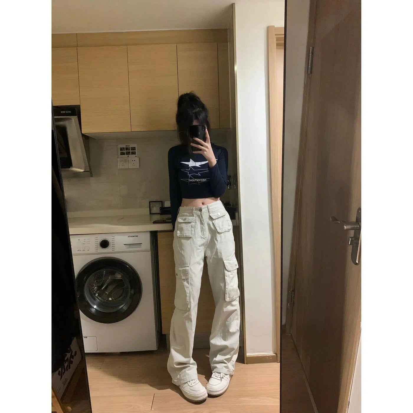 Mina Multi-Flap Pocket Bootcut Pants-korean-fashion-Pants-Mina's Closet-OH Garments