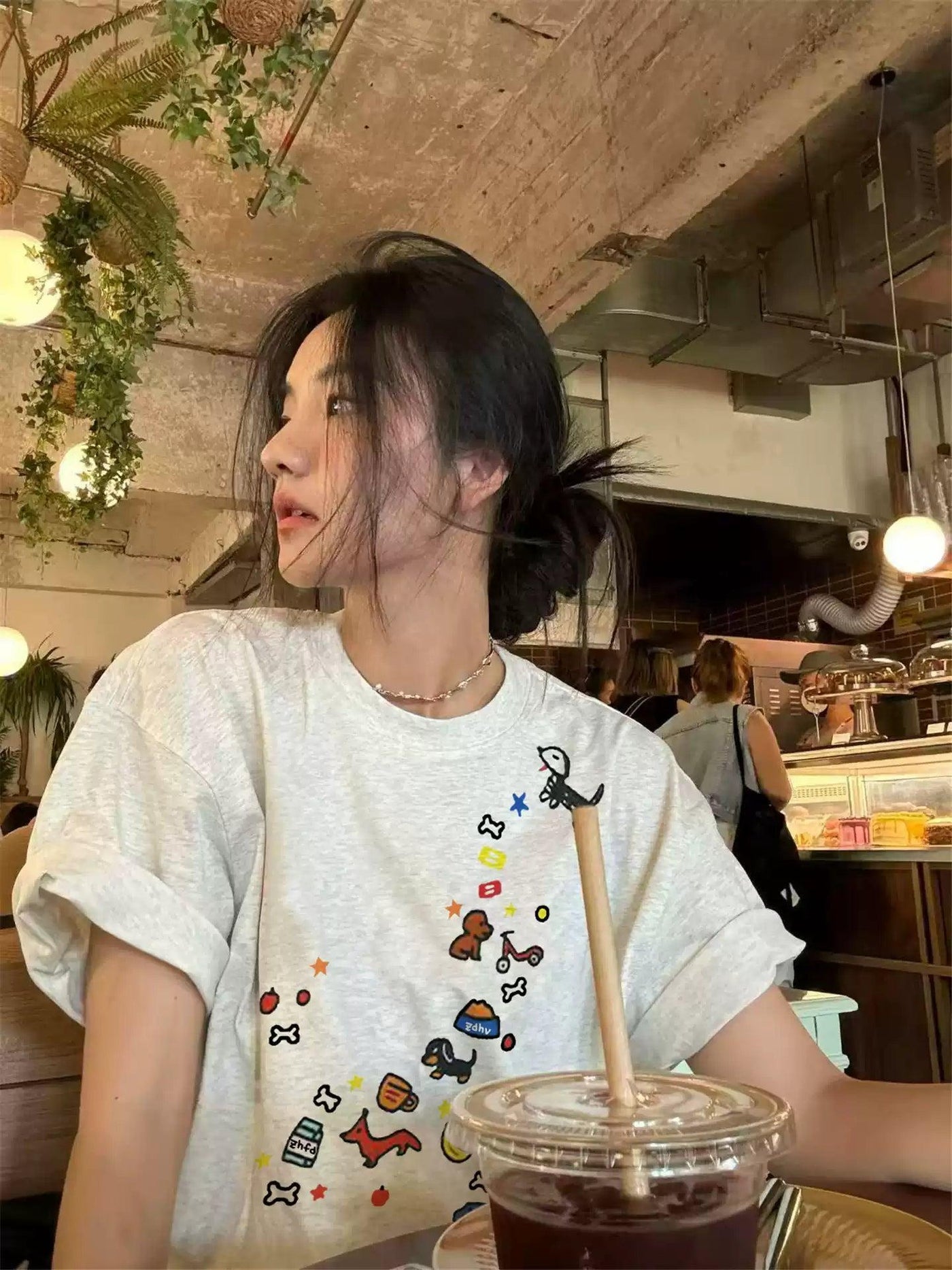 Mina Mutil-Stickers Print T-Shirt-korean-fashion-T-Shirt-Mina's Closet-OH Garments