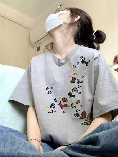 Mina Mutil-Stickers Print T-Shirt-korean-fashion-T-Shirt-Mina's Closet-OH Garments
