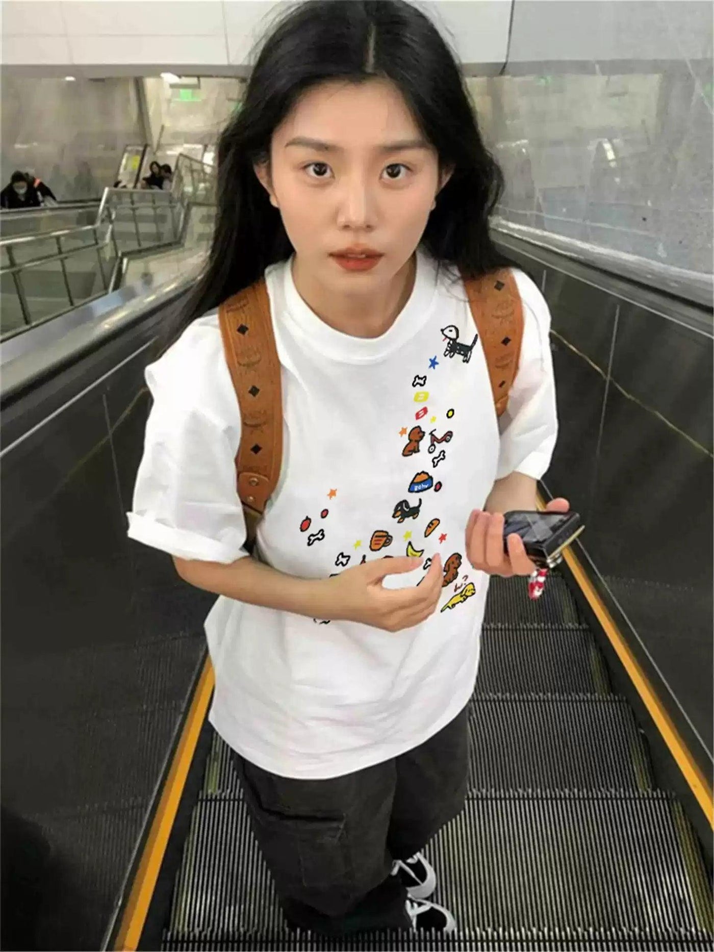 Mina Mutil-Stickers Print T-Shirt-korean-fashion-T-Shirt-Mina's Closet-OH Garments