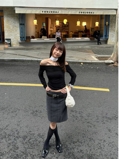 Mina Oblque Collar Off-Shoulder Blouse-korean-fashion-Blouse-Mina's Closet-OH Garments