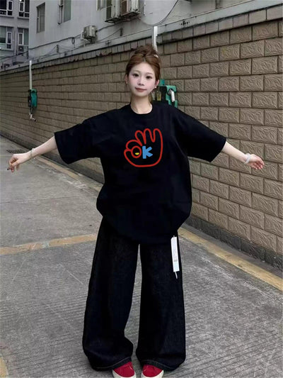 Mina OK Icon Print T-Shirt-korean-fashion-T-Shirt-Mina's Closet-OH Garments