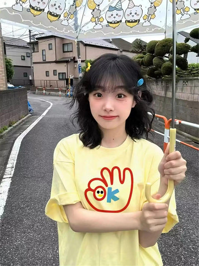 Mina OK Icon Print T-Shirt-korean-fashion-T-Shirt-Mina's Closet-OH Garments