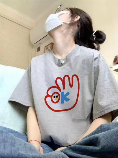 Mina OK Icon Print T-Shirt-korean-fashion-T-Shirt-Mina's Closet-OH Garments