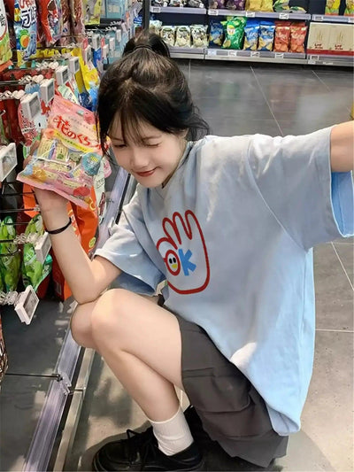 Mina OK Icon Print T-Shirt-korean-fashion-T-Shirt-Mina's Closet-OH Garments