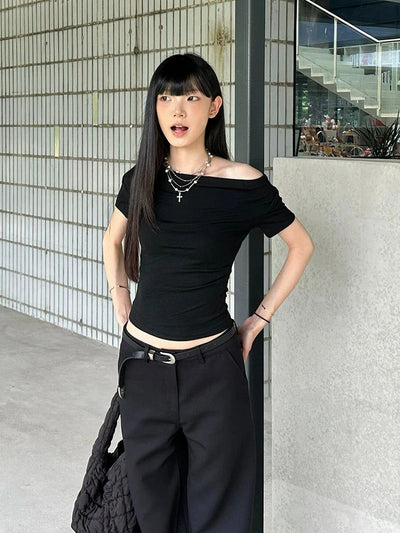Mina One Shoulder Slim Blouse-korean-fashion-Blouse-Mina's Closet-OH Garments