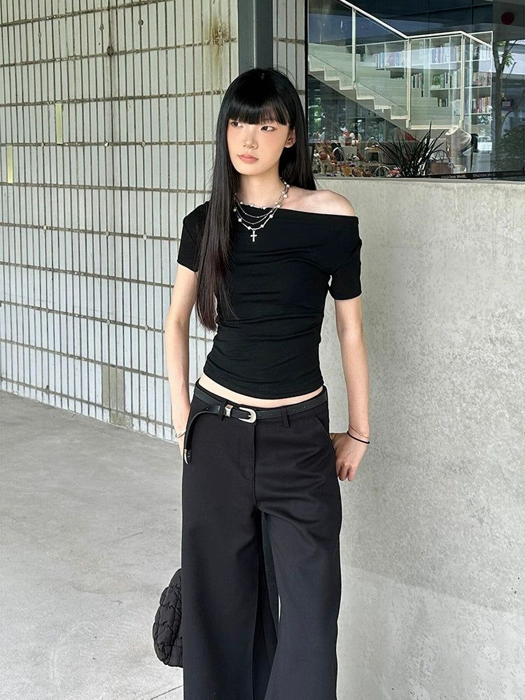 Mina One Shoulder Slim Blouse-korean-fashion-Blouse-Mina's Closet-OH Garments