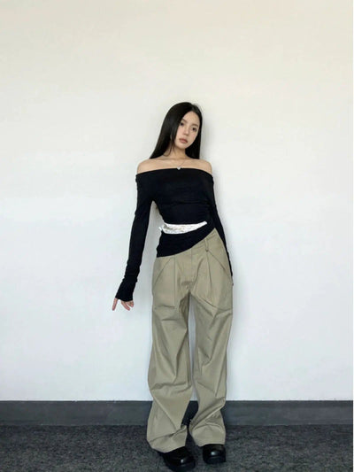 Mina Oversized Fit Plain Cargo Pants-korean-fashion-Pants-Mina's Closet-OH Garments