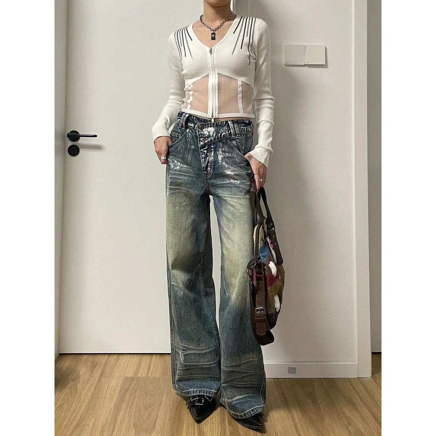 Mina Paint Smudged and Faded Jeans-korean-fashion-Jeans-Mina's Closet-OH Garments