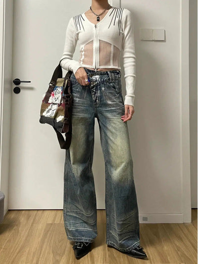 Mina Paint Smudged and Faded Jeans-korean-fashion-Jeans-Mina's Closet-OH Garments