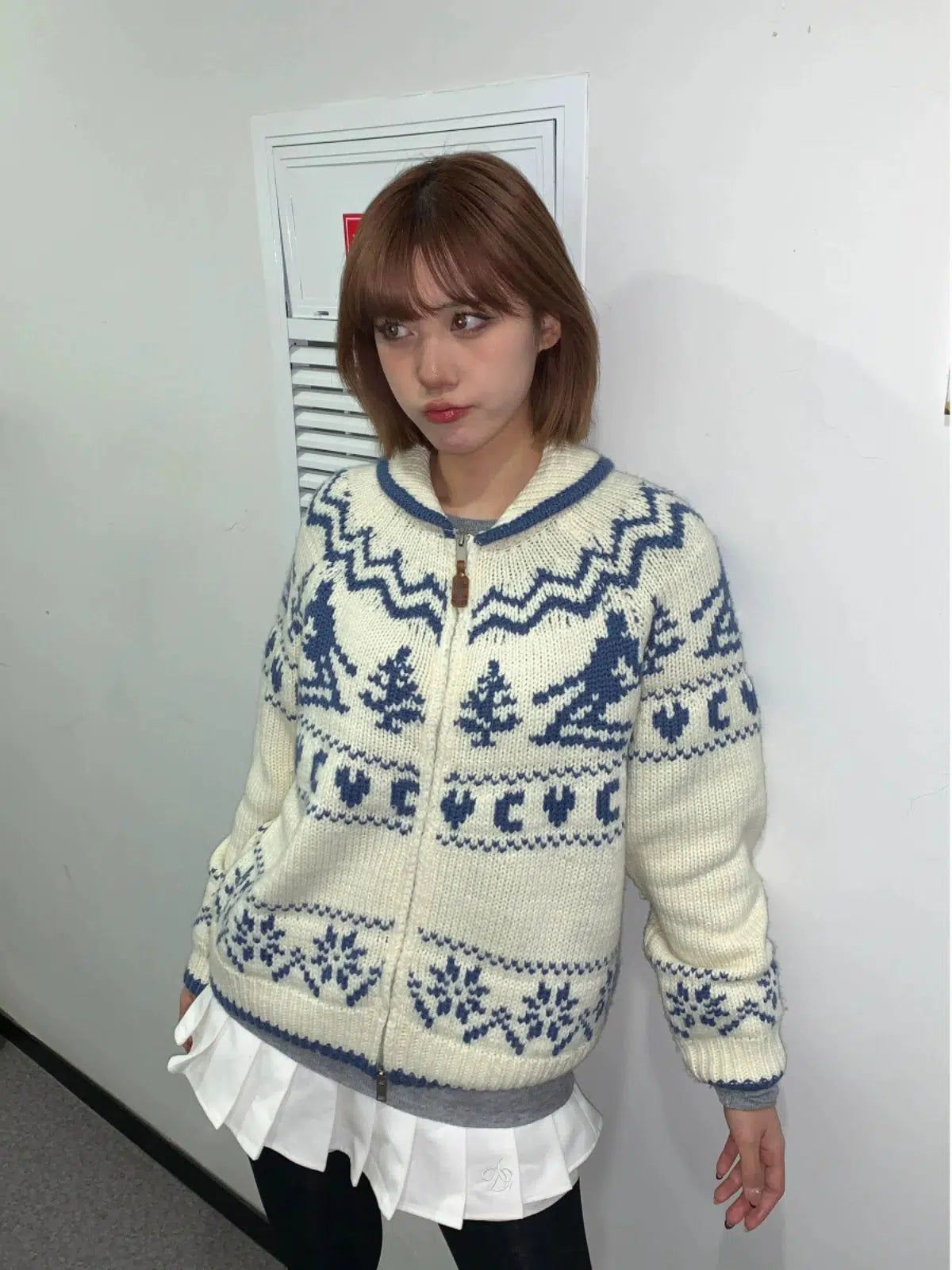 Mina Pattern Zipped Sweater-korean-fashion-Sweater-Mina's Closet-OH Garments