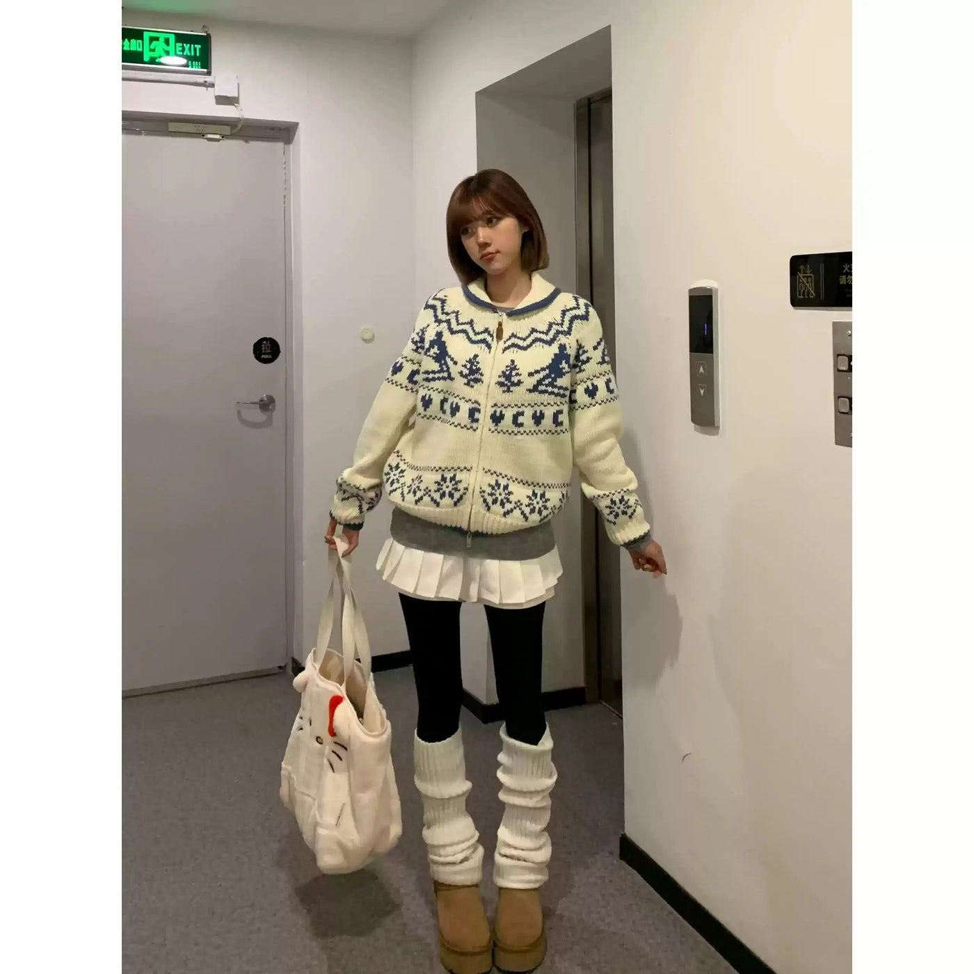 Mina Pattern Zipped Sweater-korean-fashion-Sweater-Mina's Closet-OH Garments