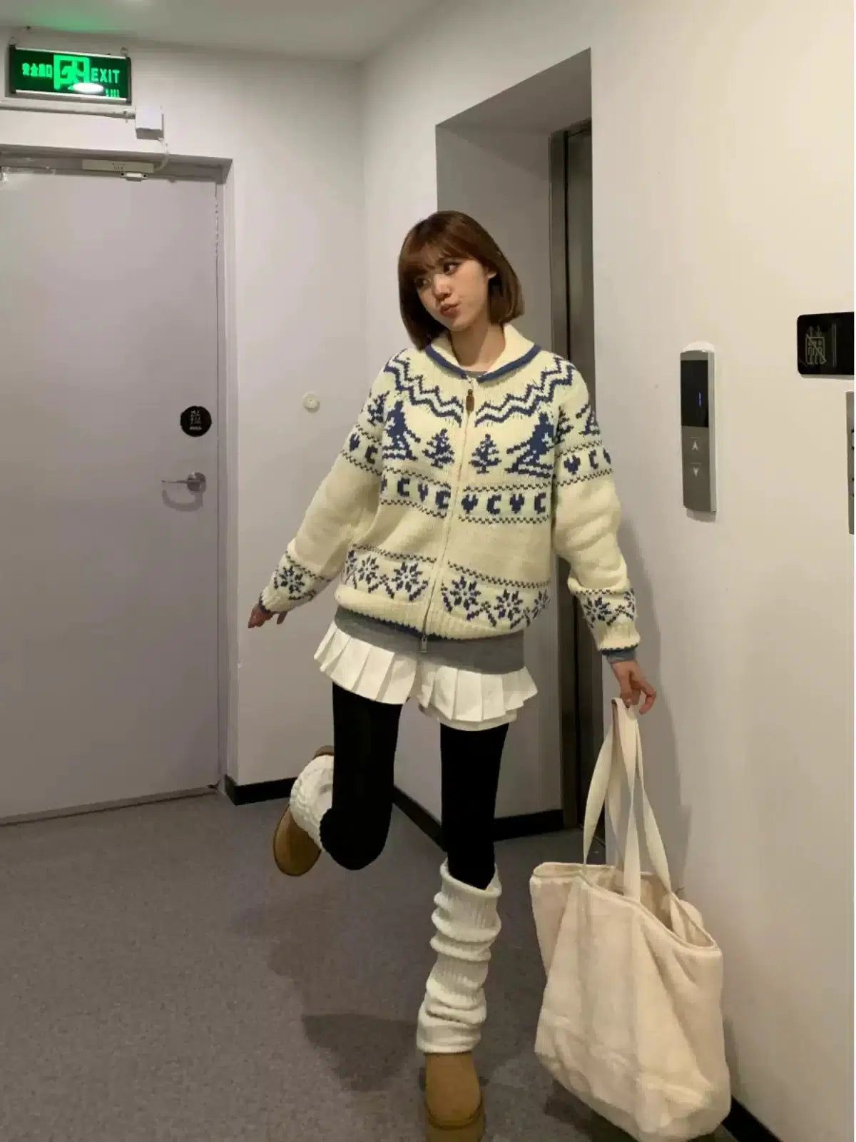 Mina Pattern Zipped Sweater-korean-fashion-Sweater-Mina's Closet-OH Garments