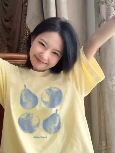 Mina Pears and Apples Print T-Shirt-korean-fashion-T-Shirt-Mina's Closet-OH Garments