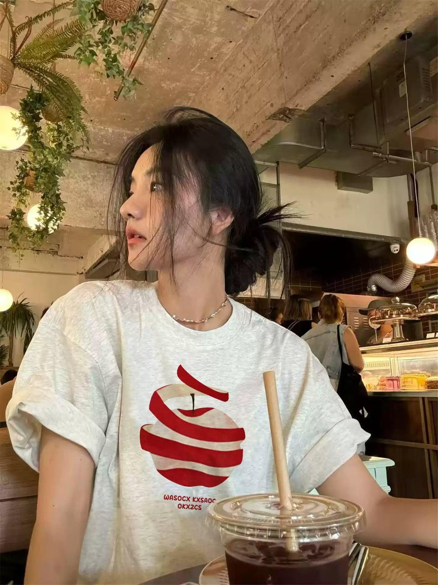 Mina Peeled Apple Graphic T-Shirt-korean-fashion-T-Shirt-Mina's Closet-OH Garments