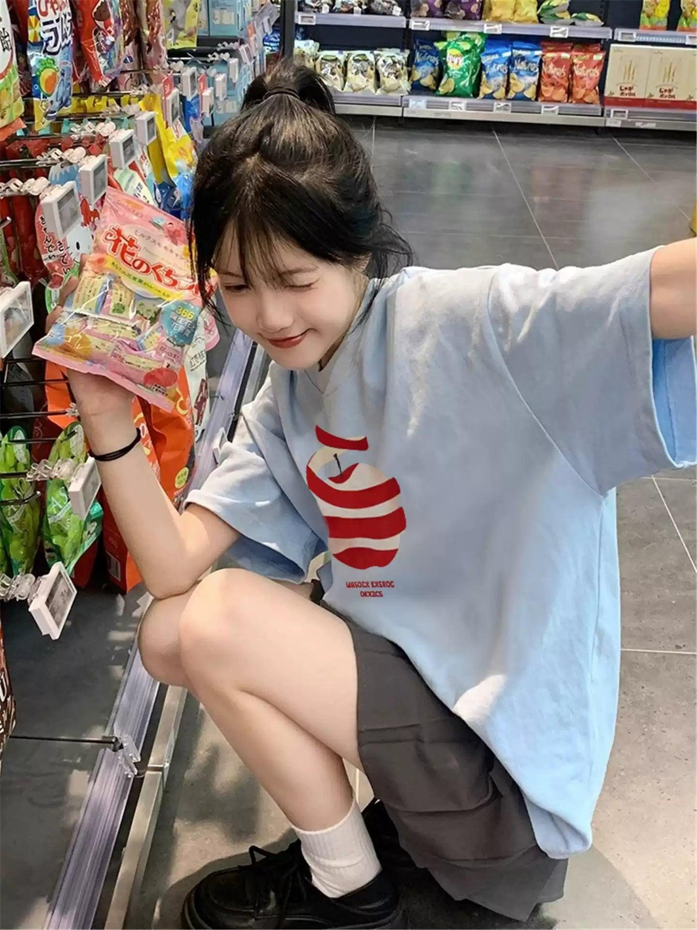 Mina Peeled Apple Graphic T-Shirt-korean-fashion-T-Shirt-Mina's Closet-OH Garments