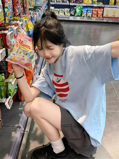 Mina Peeled Apple Graphic T-Shirt-korean-fashion-T-Shirt-Mina's Closet-OH Garments