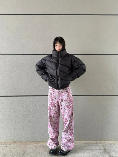 Mina Pink Flower Pattern Jeans-korean-fashion-Jeans-Mina's Closet-OH Garments