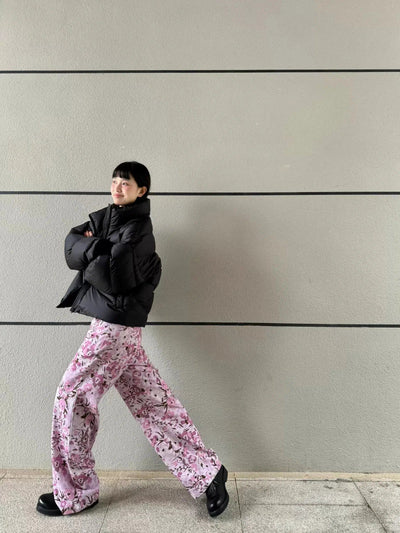 Mina Pink Flower Pattern Jeans-korean-fashion-Jeans-Mina's Closet-OH Garments