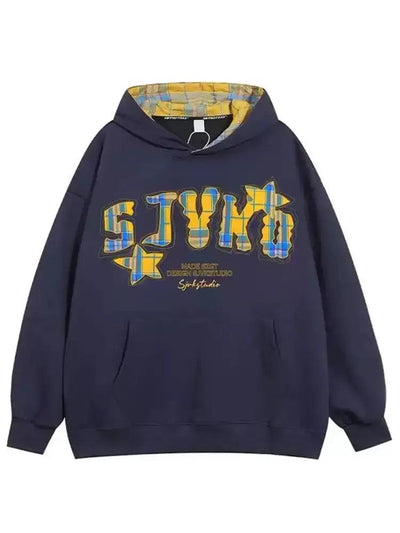 Mina Plaid Pattern Graphic Hoodie-korean-fashion-Hoodie-Mina's Closet-OH Garments