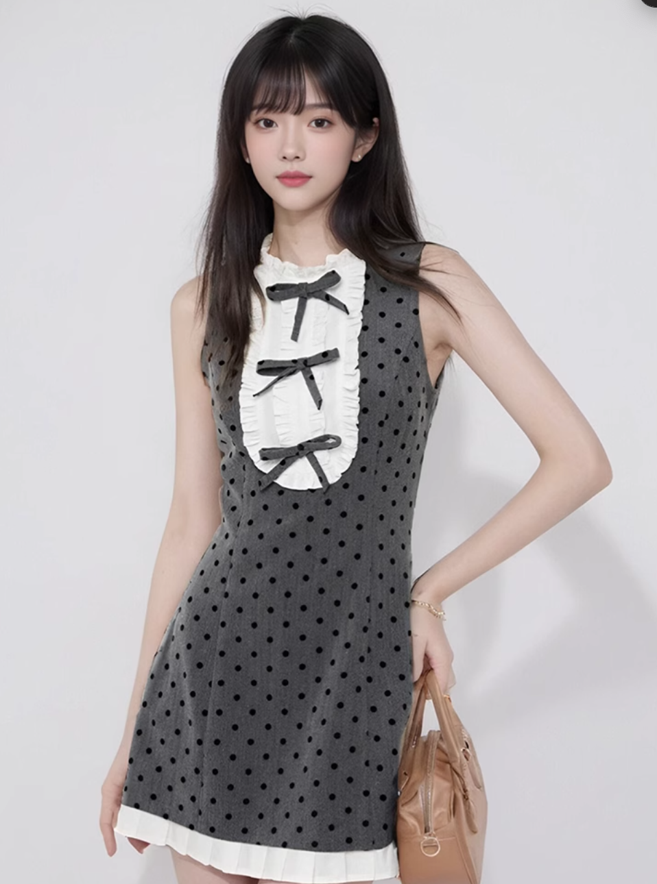 Mina Polka Dots Ribbons Short Dress-korean-fashion-Dress-Mina's Closet-OH Garments