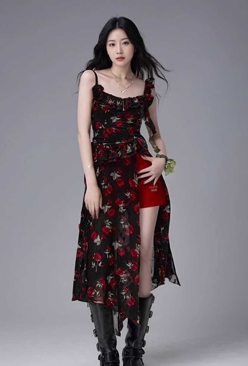 Mina Rose Print Ruffles Dress-korean-fashion-Dress-Mina's Closet-OH Garments