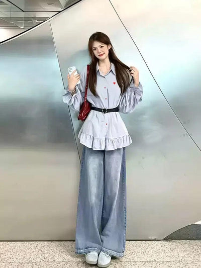 Mina Ruffled Button-Down Shirt-korean-fashion-Shirt-Mina's Closet-OH Garments