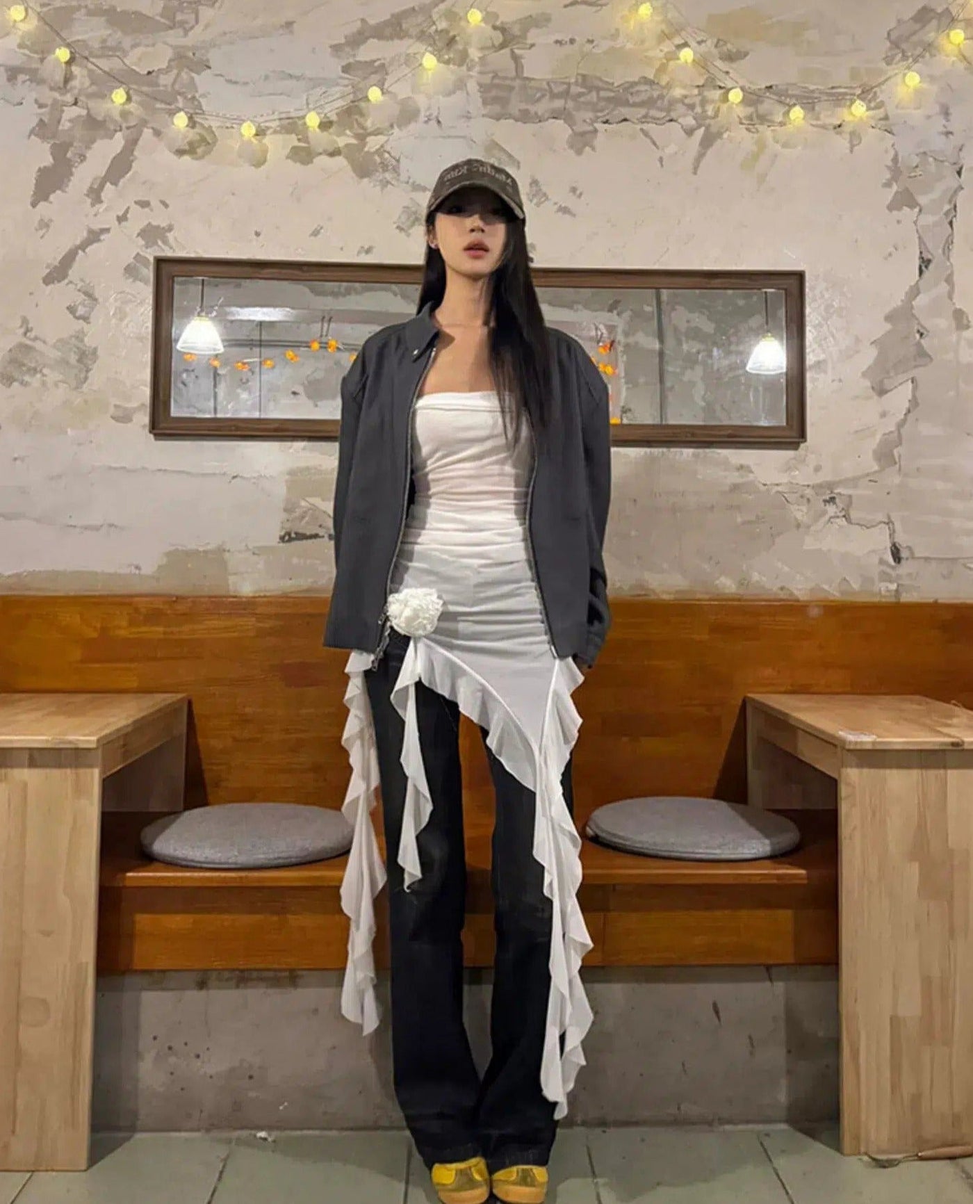 Mina Ruffled See Through Tube Top-korean-fashion-Tank Top-Mina's Closet-OH Garments