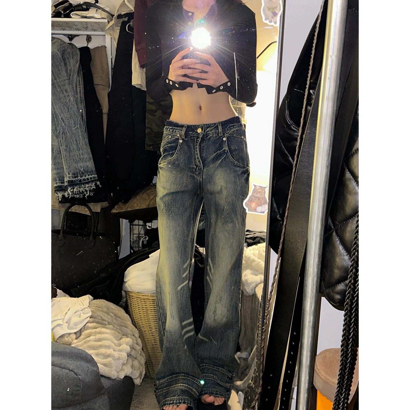 Mina Side Pockets Fade Highlight Jeans-korean-fashion-Jeans-Mina's Closet-OH Garments