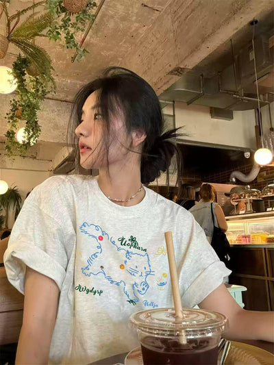 Mina Sketch Cat Graphic T-Shirt-korean-fashion-T-Shirt-Mina's Closet-OH Garments