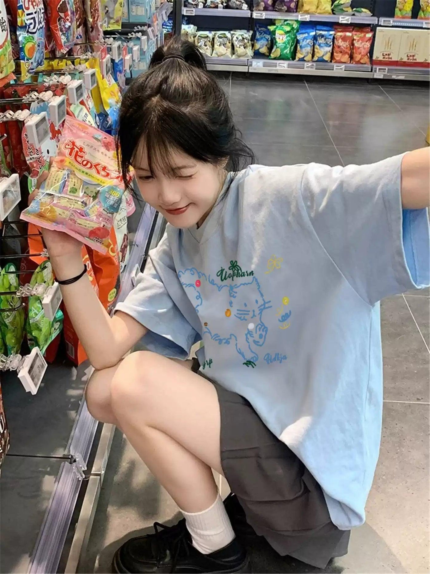 Mina Sketch Cat Graphic T-Shirt-korean-fashion-T-Shirt-Mina's Closet-OH Garments