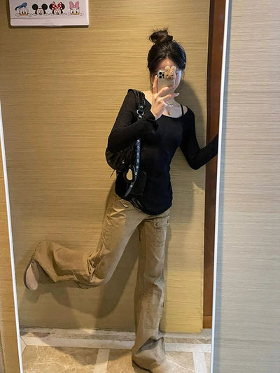 Mina Slim Fit Flared Cargo Pants-korean-fashion-Pants-Mina's Closet-OH Garments