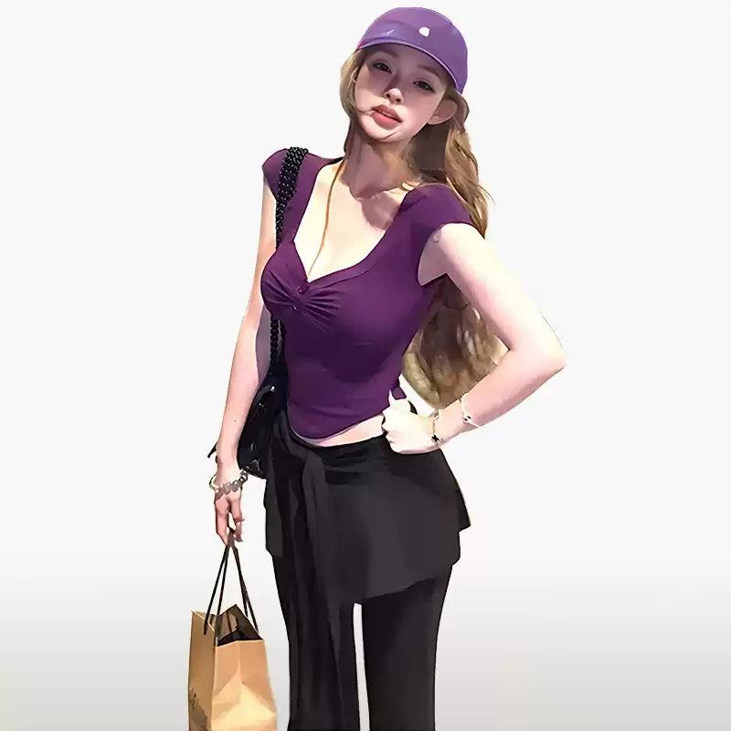 Mina Slim Fit V-Neck T-Shirt-korean-fashion-T-Shirt-Mina's Closet-OH Garments