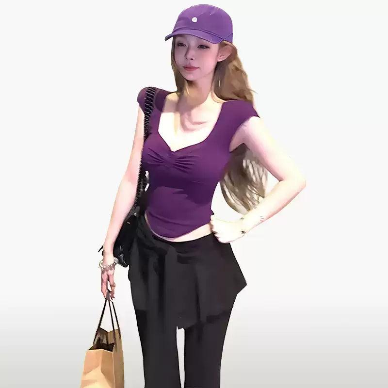 Mina Slim Fit V-Neck T-Shirt-korean-fashion-T-Shirt-Mina's Closet-OH Garments