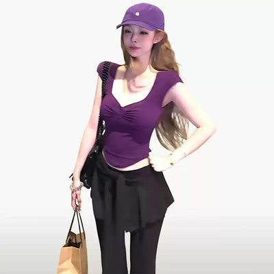 Mina Slim Fit V-Neck T-Shirt-korean-fashion-T-Shirt-Mina's Closet-OH Garments