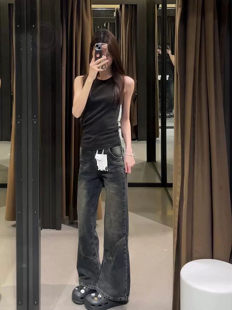 Mina Slim Fit Washed Bootcut Jeans-korean-fashion-Jeans-Mina's Closet-OH Garments