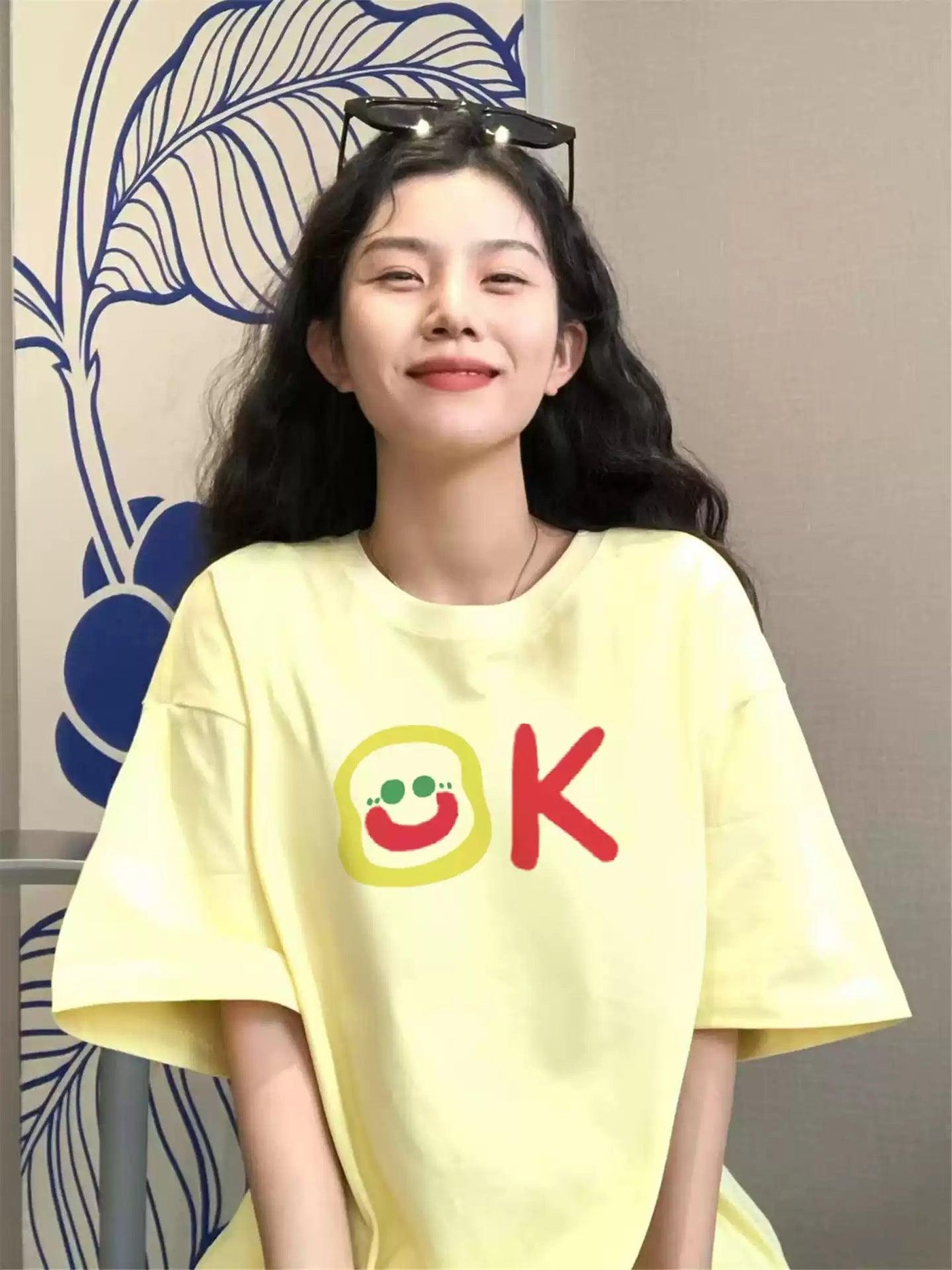 Mina Smile OK Print T-Shirt-korean-fashion-T-Shirt-Mina's Closet-OH Garments