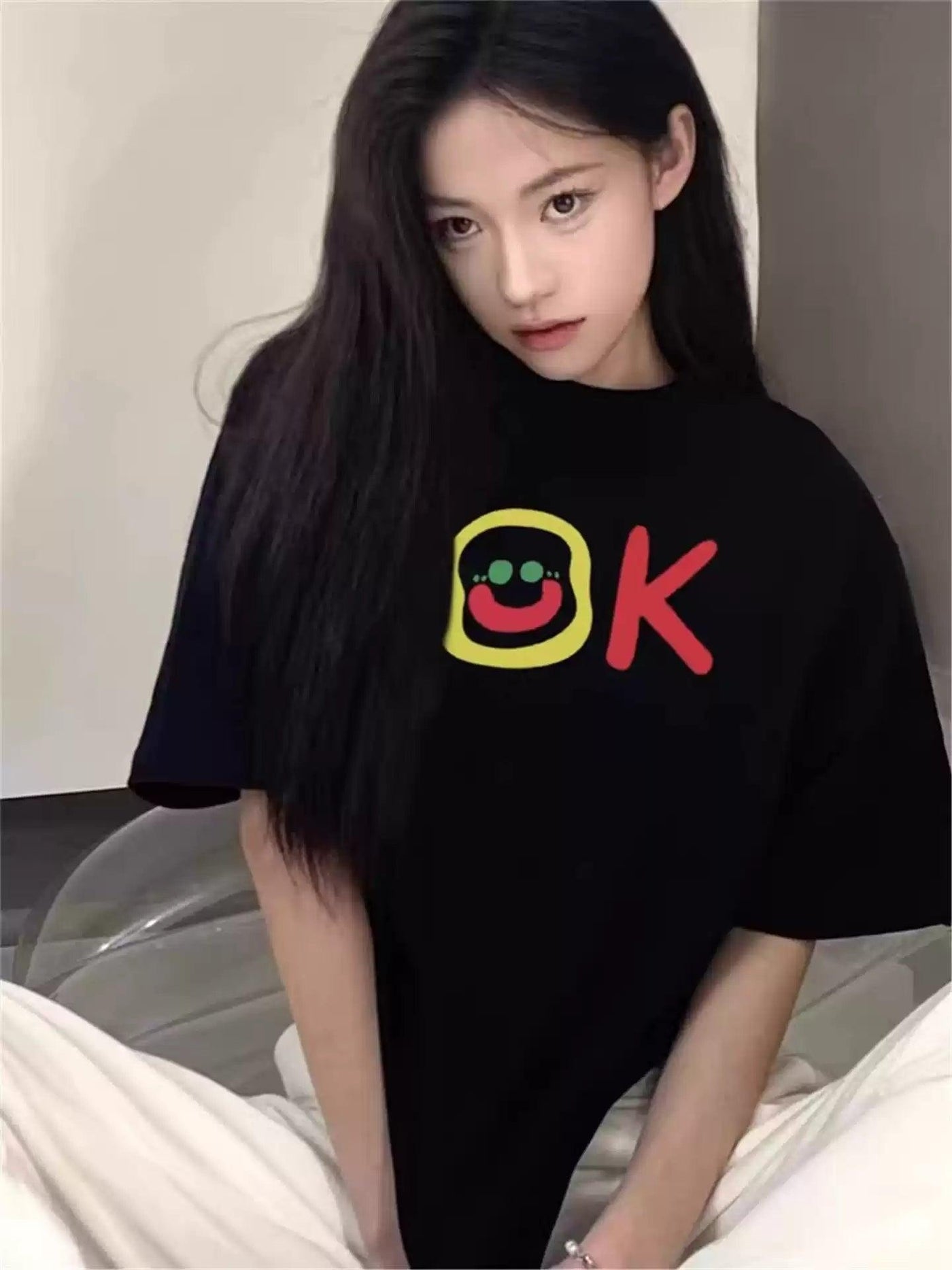 Mina Smile OK Print T-Shirt-korean-fashion-T-Shirt-Mina's Closet-OH Garments
