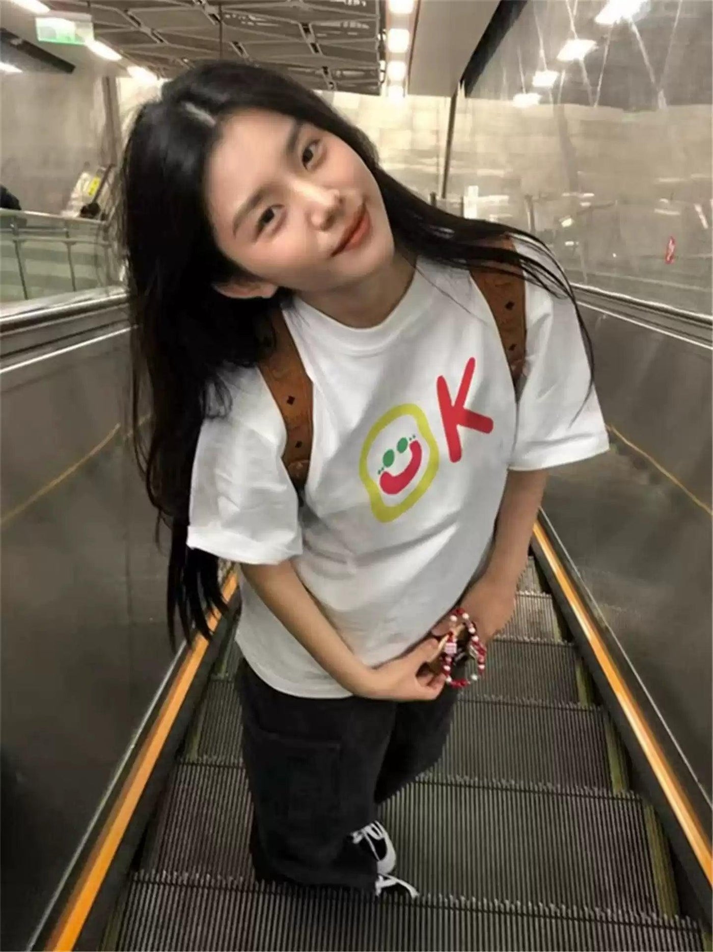 Mina Smile OK Print T-Shirt-korean-fashion-T-Shirt-Mina's Closet-OH Garments