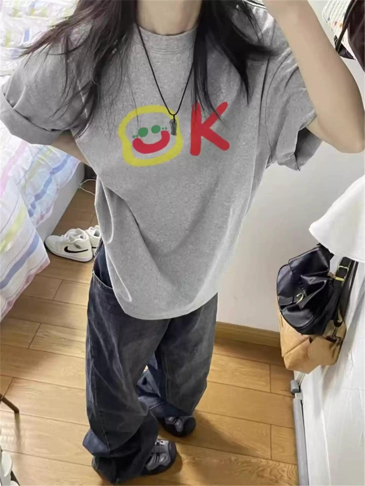 Mina Smile OK Print T-Shirt-korean-fashion-T-Shirt-Mina's Closet-OH Garments