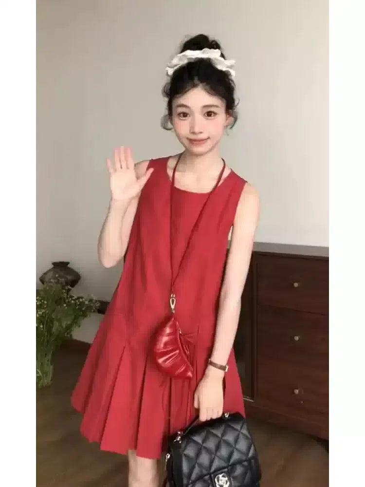 Mina Solid Color Slit Pleated Dress-korean-fashion-Dress-Mina's Closet-OH Garments