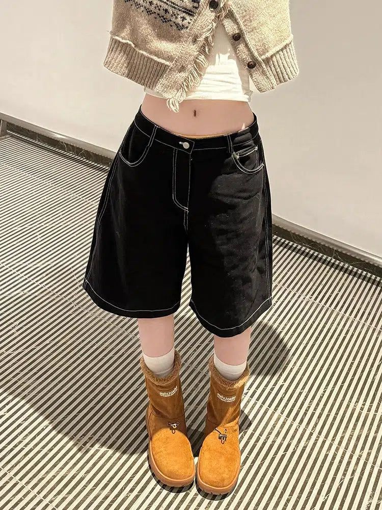Mina Solid Topstitching Denim Shorts-korean-fashion-Shorts-Mina's Closet-OH Garments