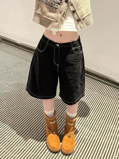 Mina Solid Topstitching Denim Shorts-korean-fashion-Shorts-Mina's Closet-OH Garments