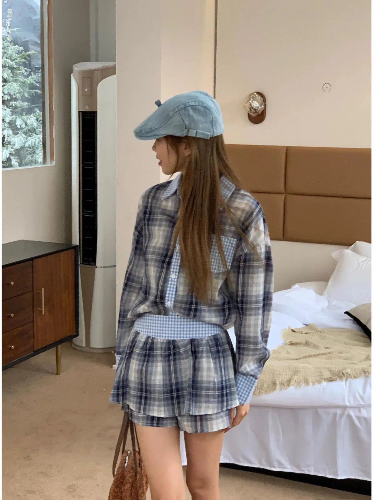 Mina Spliced Plaid Buttoned Shirt & Skirt Set-korean-fashion-Clothing Set-Mina's Closet-OH Garments